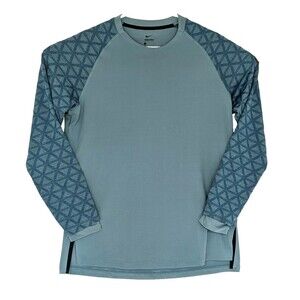 Nike Pro Therma Shirt Mens Large Fitted Compression Blue Mock Neck Long Sleeve